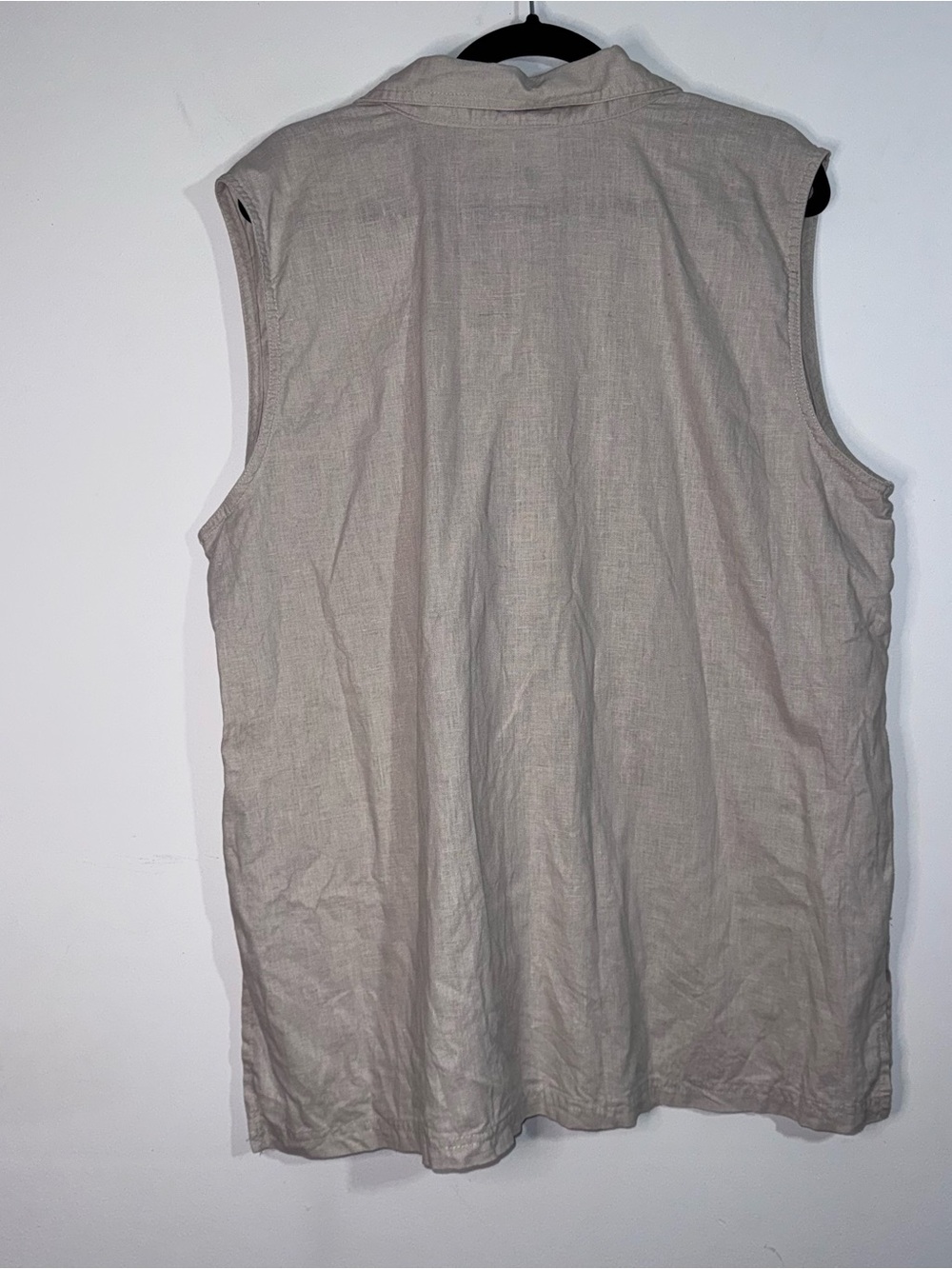 Stephanie Rogers 2X Linen Blend Safari Utility Button Up Tank Beige Coastal Boho - Picture 2 of 5
